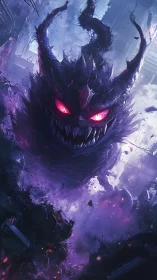 Cyberpunk void wraith with luminescent eyes in vortexed smoke.