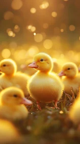 Golden duckling portrait under soft sunset bokeh glow.