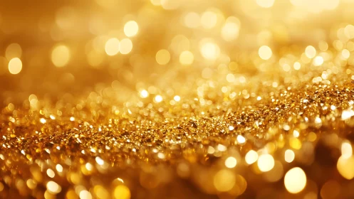 Sparkling golden glitter background with soft bokeh lights.