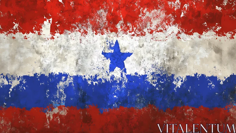 Weathered red, white, and blue flag art tells a bold story