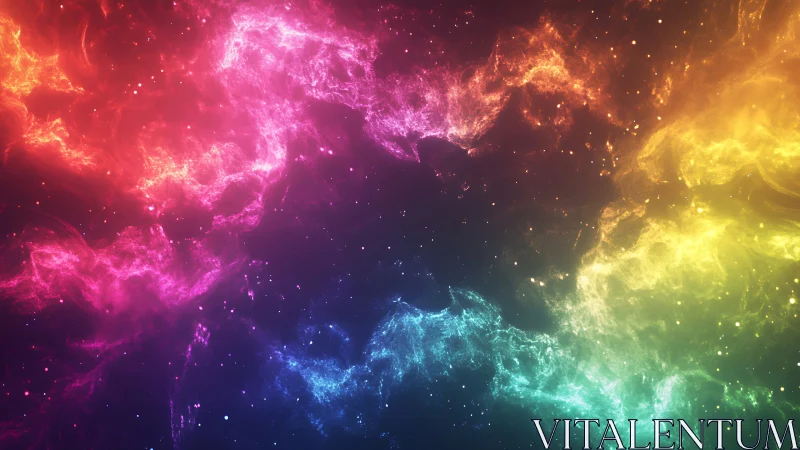 Vibrant cosmic nebula arcs across space in prismatic light