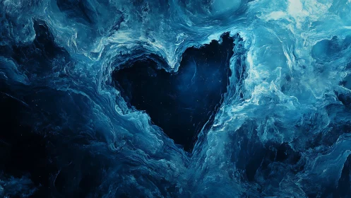 Heart-Shaped Ice Cave Portal in Deep Blue.