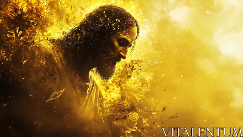 Golden ethereal portrait renders contemplative robed figure