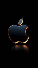 Gleaming metallic apple icon glows softly against deep black