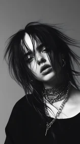 Monochrome portrait renders grunge aesthetic with sharp contrast