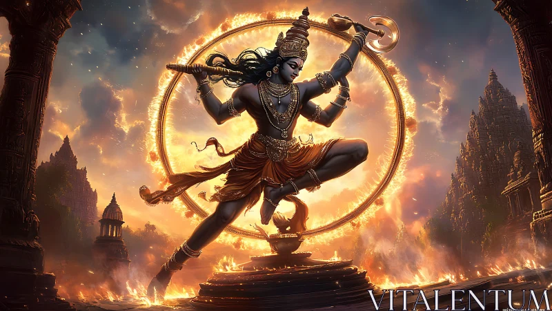 Dynamic Nataraja figure in high-detail digital painting composition