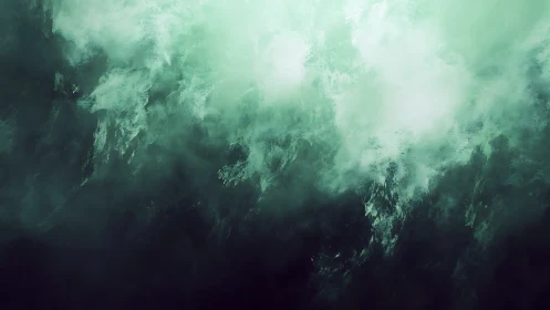 Turbulent teal cloudscape renders layered volumetric mist gradients