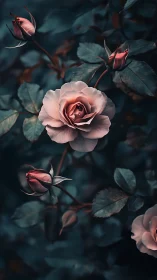 Moody Rose Garden with Blooming Petals.