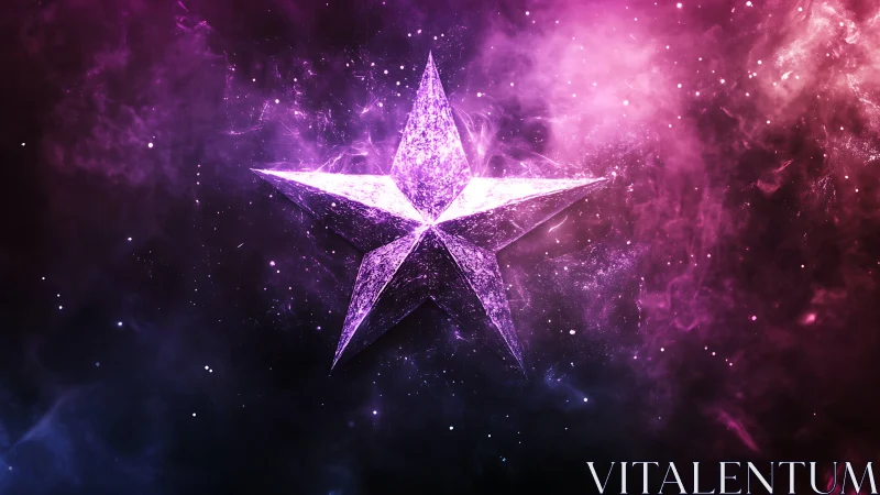 Chromatic nebula field with faceted magenta crystal star form.