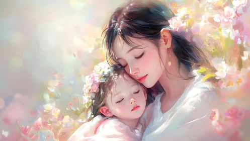 Mother and Child Among Blossoms.