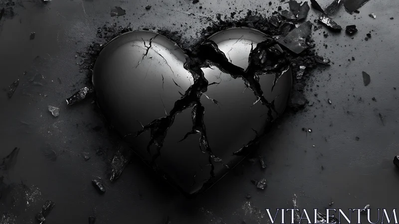 Fractured heart sphere with radiating structural breakdown.