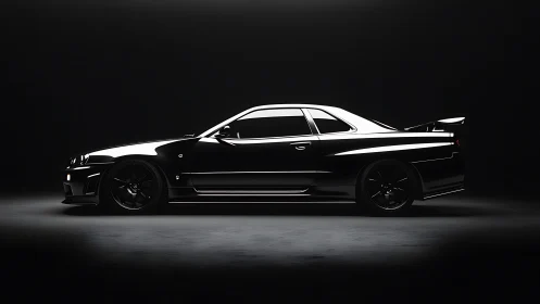 Side-profile studio render of black sports coupe silhouette.
