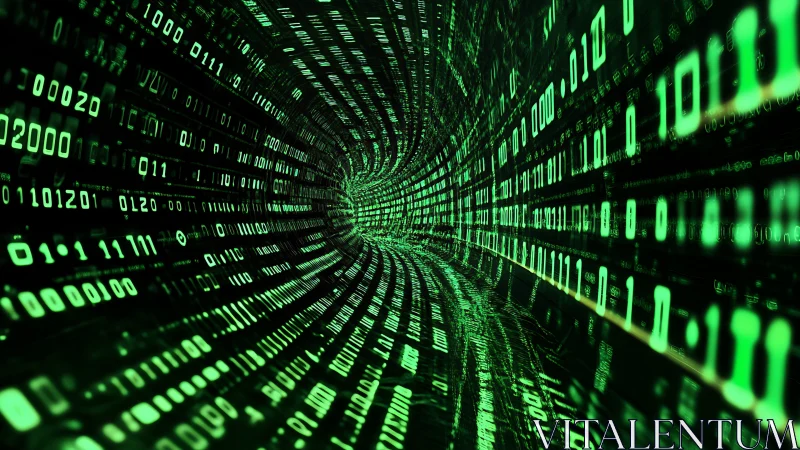 Binary digits form a three dimensional green data tunnel