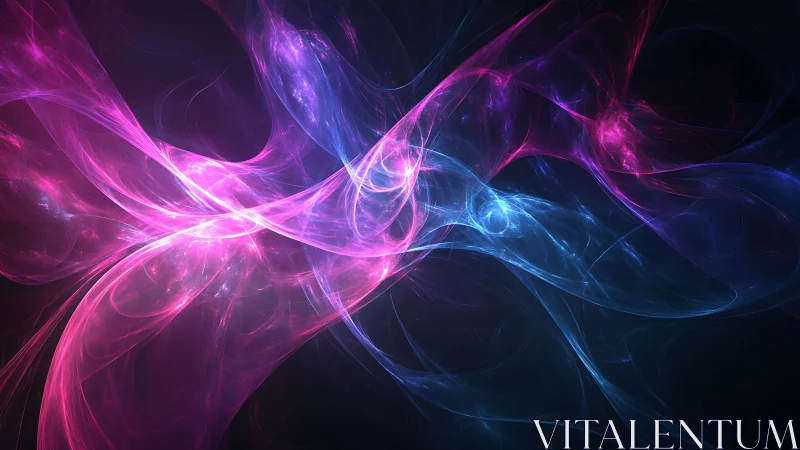 Vibrant pink and blue energy waves on dark background.