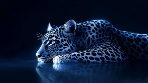 Resting Leopard in Blue Light.