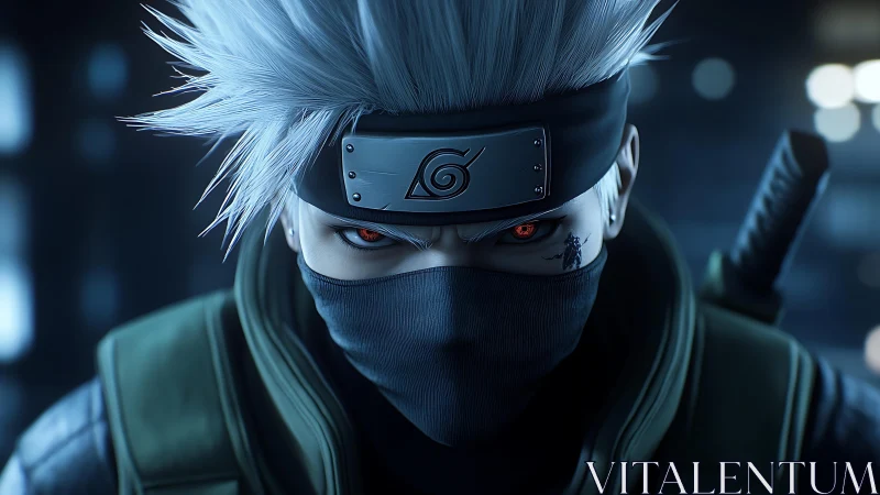 Masked ninja hero gazes ahead with cool, focused calm.