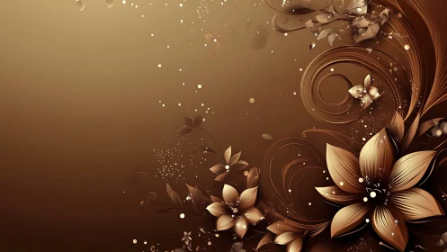 Elegant Brown Florals Dancing in Golden Light.