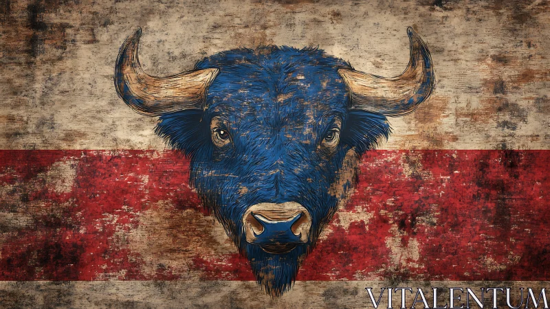 Textured blue bison head illustration on distressed tricolor field