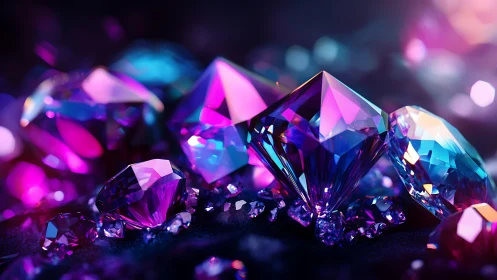 Prismatic neon gemstones glow in a vivid futuristic spectrum.