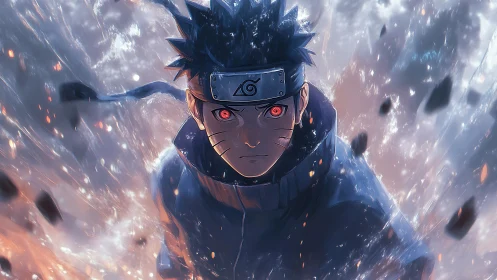 Storm-eyed ninja ignites a swirling explosion of resolve.