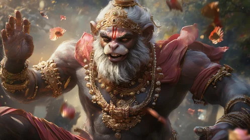 Mythic humanoid monkey warrior in ornate gold regalia.