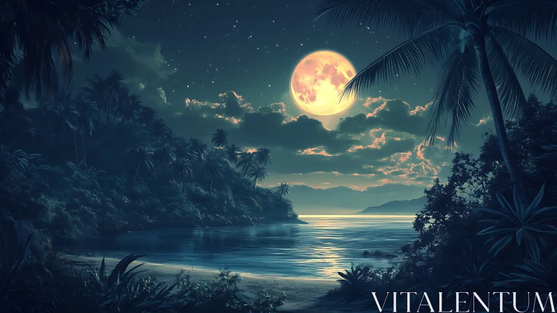 Luminous Sphere Crowns Emerald Lagoon Beneath Tropical Silhouettes