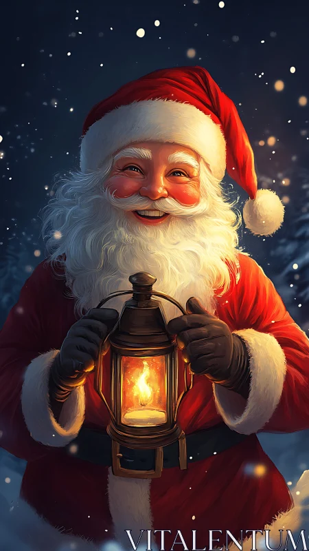 Illuminated winter Santa portrait with lantern luminance study.