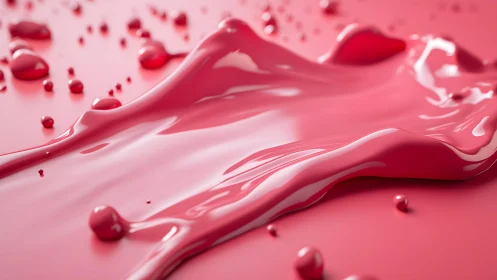 Glossy pink paint splash on smooth surface, abstract macro style.