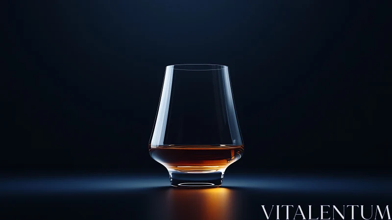Single whiskey glass on dark background under studio light.