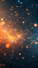 Cyberpunk data lattice with luminous particle network field.