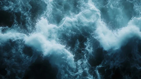 Storm-tossed ocean foam swirling in a wild teal maelstrom.