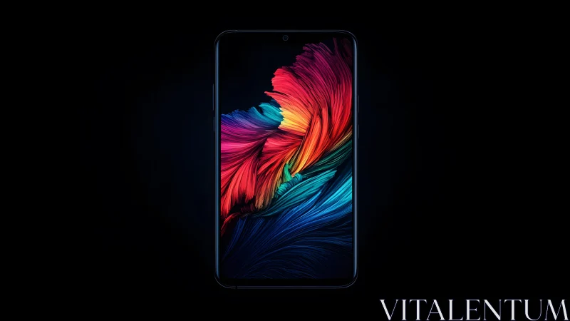Modern smartphone with vibrant abstract art wallpaper, digital style.
