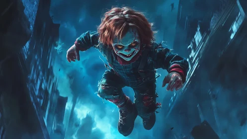 Menacing doll hurtles through a storm-lit midnight alleyway