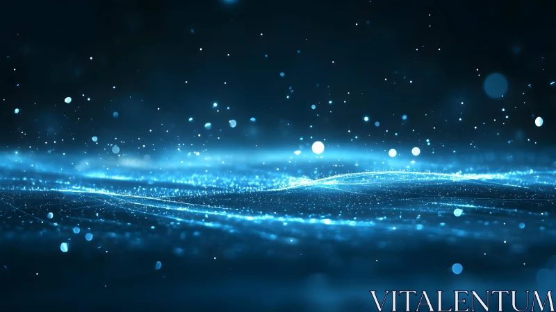 Futuristic Digital Wave with Glowing Blue Particles, Abstract Style.