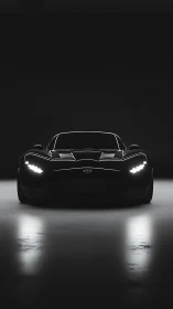 Futuristic black sports car silhouette under dramatic light.