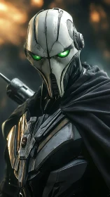 Cybernetic warlord portrait renders luminous green optics