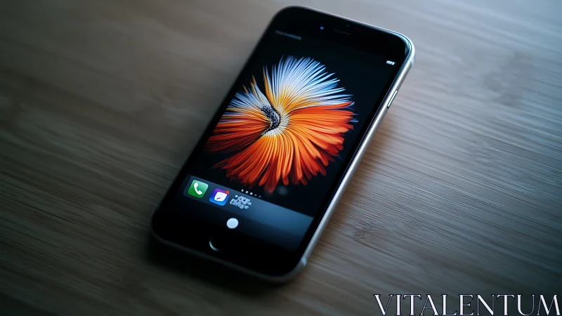 iPhone Displaying Radial Aperture Wallpaper with iOS Interface Elements.