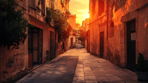 Golden hour quiets a sunlit Mediterranean old town lane
