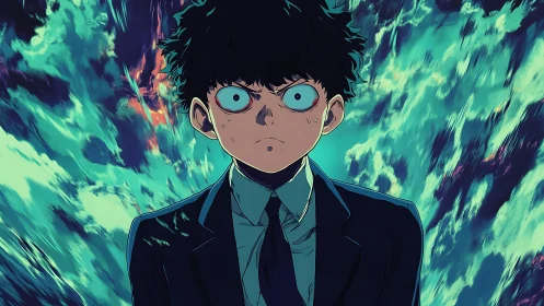 Psychic teen faces swirling teal storm sky, eyes wide.