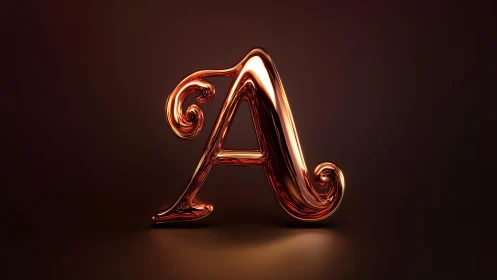 Ornate Golden Letter A in 3D Metallic Style on Dark Background.