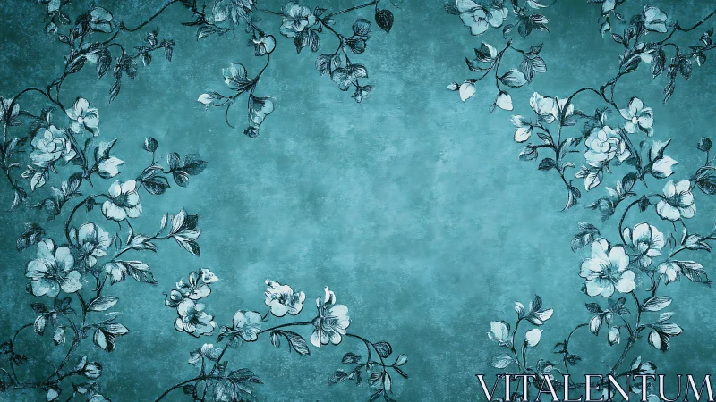 Teal floral border illustration with vintage textured background.