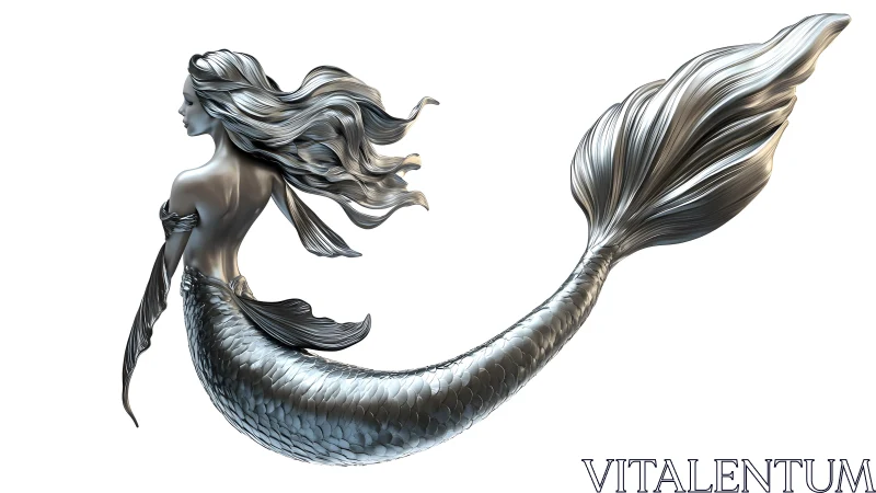 Elegant Metallic Mermaid Sculpture in Modern Fantasy Art Style.