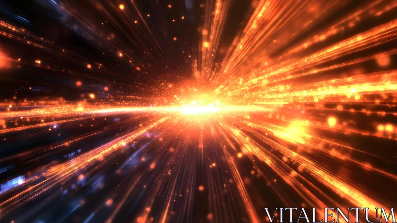 Futuristic explosion of glowing orange light rays in digital art.