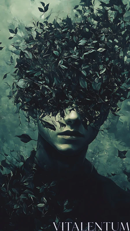 Digital painting portrait with overgrown botanical visage.