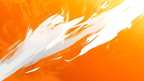 Bold abstract orange and white digital brushstroke artwork.