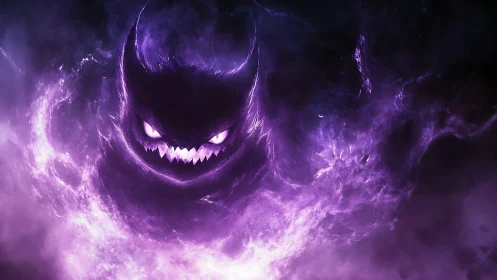 Violet ghost entity emerges from swirling spectral smoke.