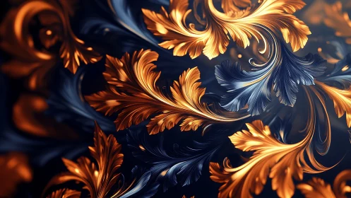 Baroque metallic leaves swirl across a deep midnight canvas
