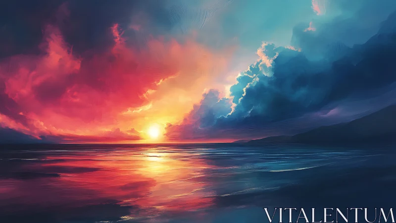 Spectral ocean horizon at sunset with high-saturation cloudfields