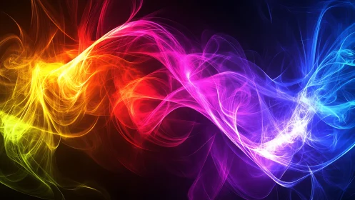 Abstract light trails form multicolor flowing energy bands