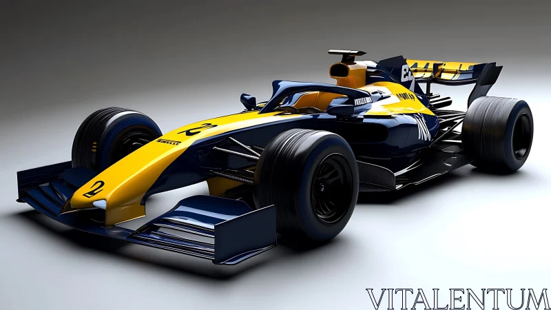 Aerodynamic Formula racing car rendered in high-gloss 3D